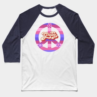 Groovy Pink Peace Sign - Vintage Love White Baseball T-Shirt